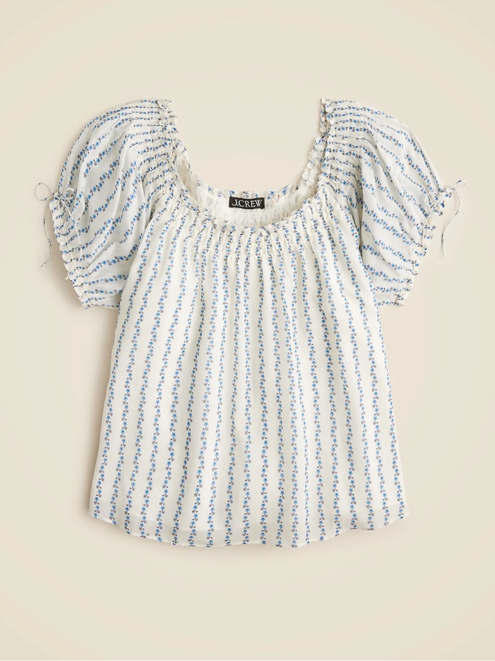 J. Crew Smocked Ruffle Trim Top in Blue Daisy size M
